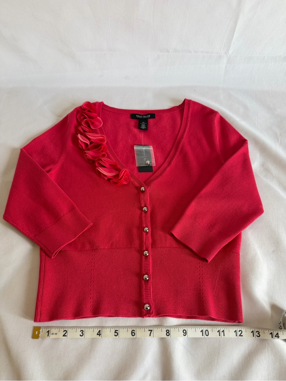 White House Black Market Pink Ruffle-Accent V-Neck Cardigan - Picture 6 of 10